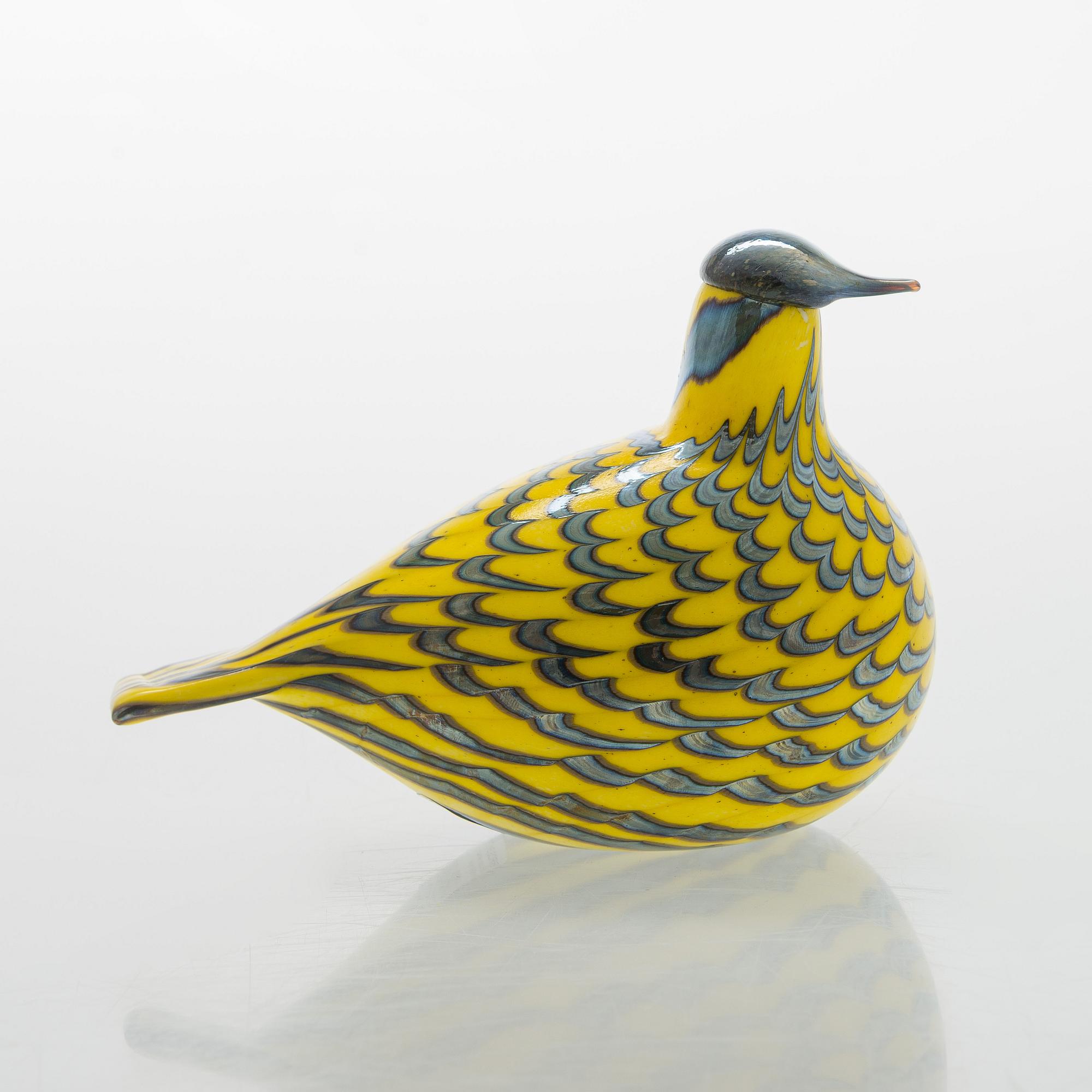 Oiva Toikka, glasfågel, "Grouce Yellow", signerad O. Toikka Nuutajärvi.