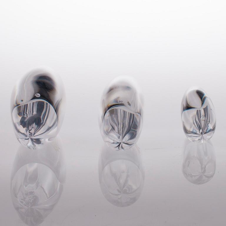 FIGURINER, 3 st, glas, Vicke Lindstrand, Kosta, 1900-talets andra hälft.