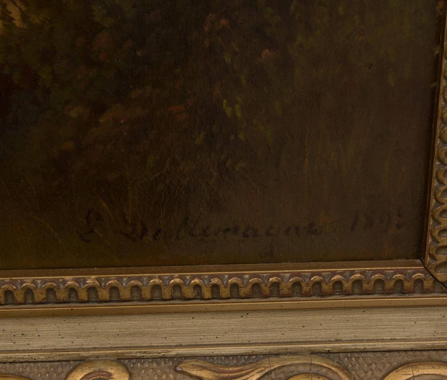 LÉON DALLEMAGNE, olja på pannå. Signerad och daterad 1892.
