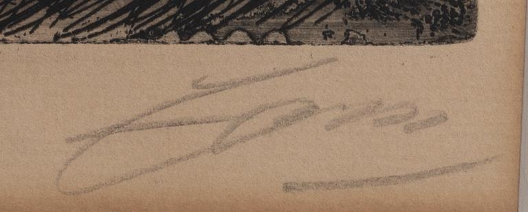 Anders Zorn, a signed etching from 1909.