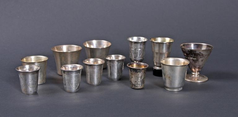 PARTI BÄGARE, 12 st, silver, Sverige o Ryssland, 1900-tal.