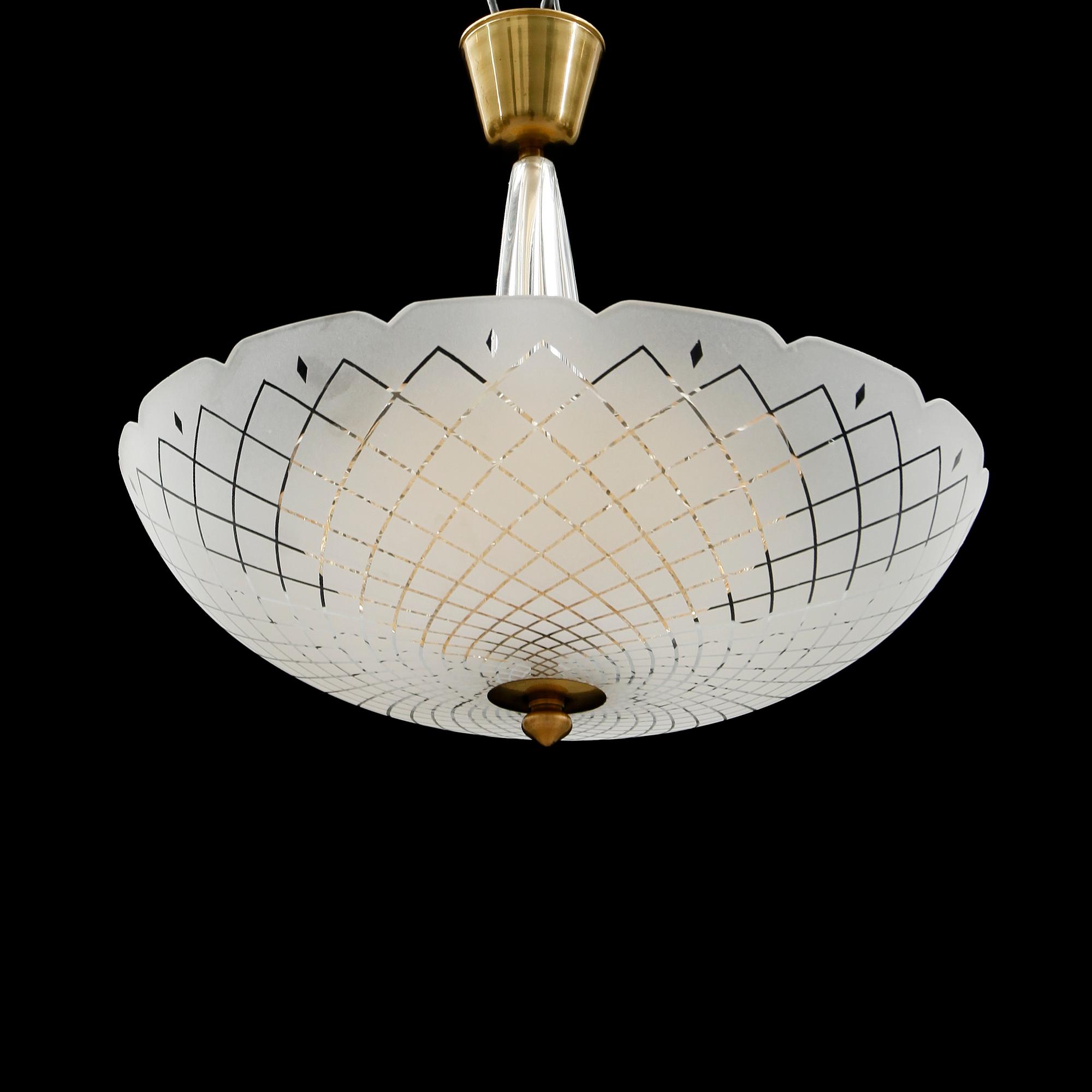 TAKLAMPA, glas, Orrefors, 1900-talets mitt. Höjd ca 50 cm.