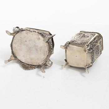 Two silver boxes, Louis XVI style, 20th century.