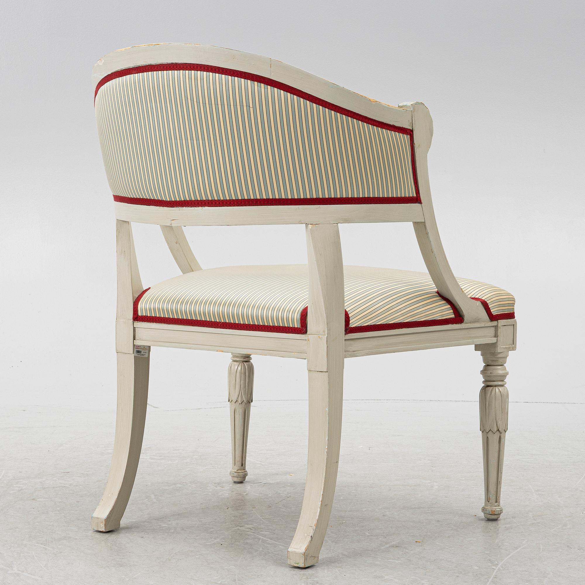 A late Gustavian style armchair, late 20th Century.