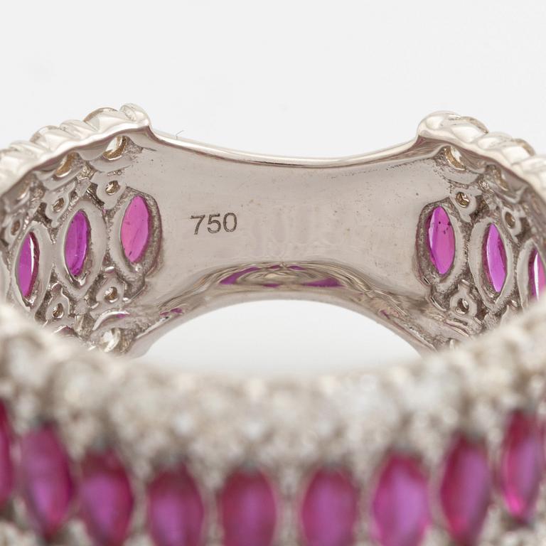 Navette ruby and brilliant cut diamond ring.