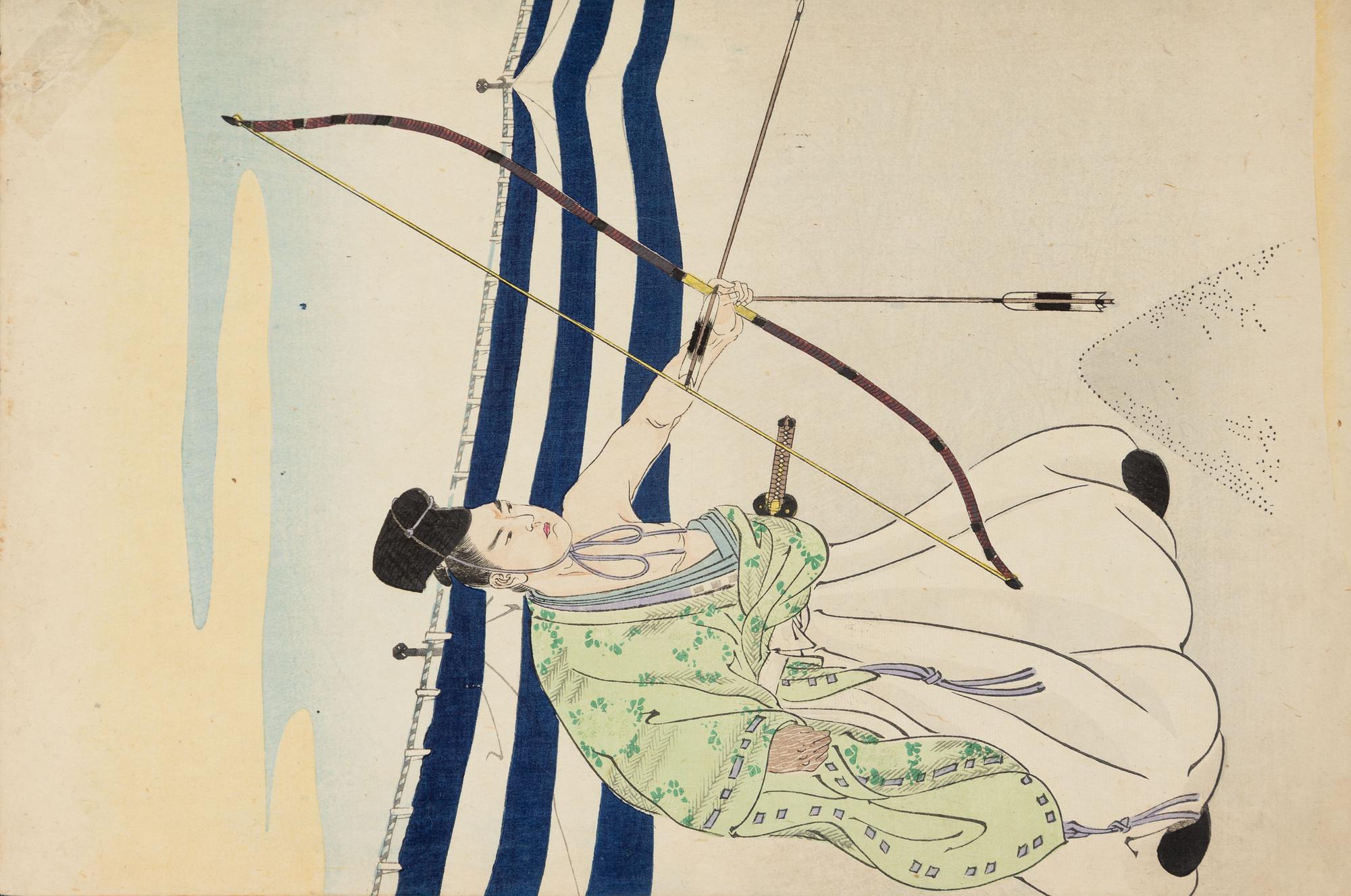 Toyohara Chikanobu, 'Opening of the archery range / Archerty practice' (Oiba hajime).