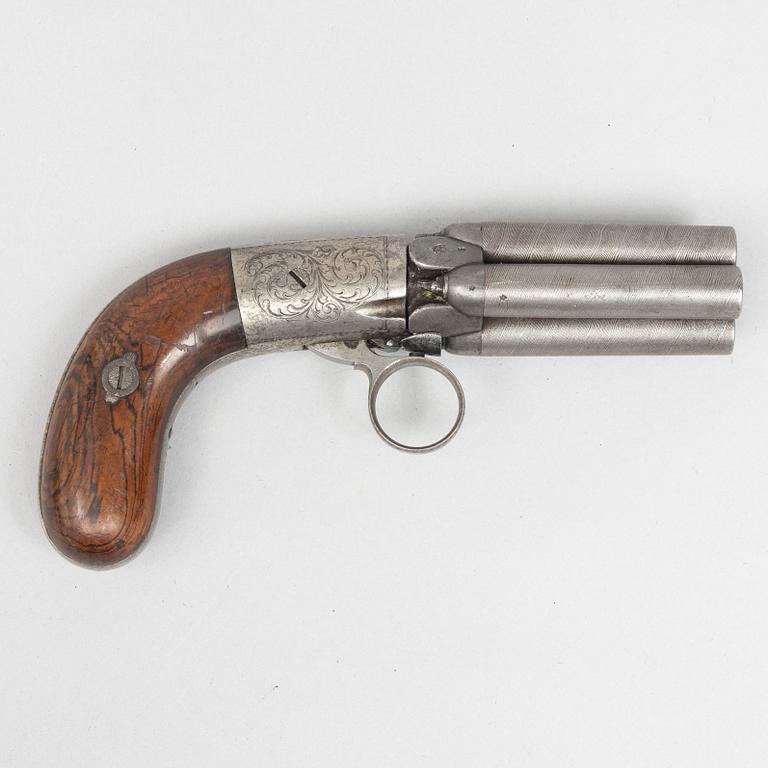 Percussion revolver, Belgian, Mariette's patent, mid-19th century.