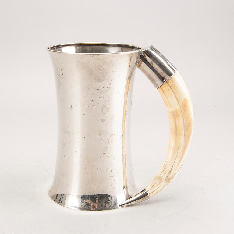 A Swedish 20th century silver and boar tusk tankard mark of CG Hallberg Stockholm 1915 weight 880 gr.