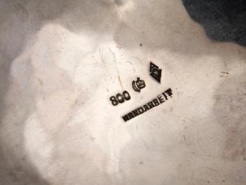 KAFFESERVIS, 3 delar, silver, rokokostil, bla Tyskland. 1900-talets första hälft. Totalvikt 640 gram.