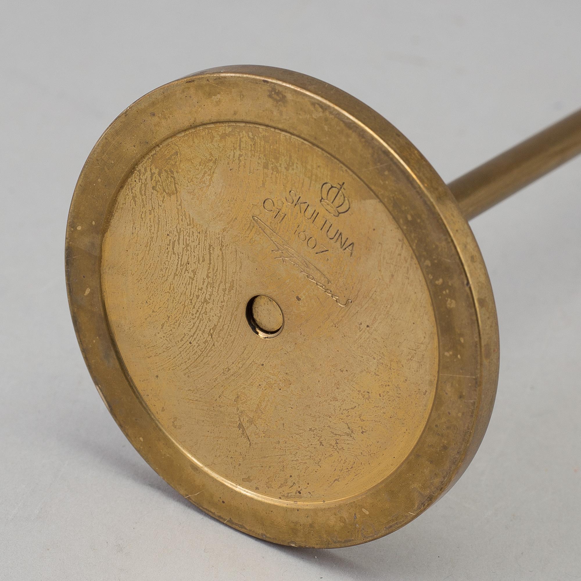 PIERRE FORSELL, ljusstakar, 3 st, mässing, "Tulpan", Skultuna Bruk.