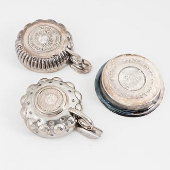 Six silver tastevin/wine tasting cups, including Gustave Keller, Paris, France, 19th/20th century.