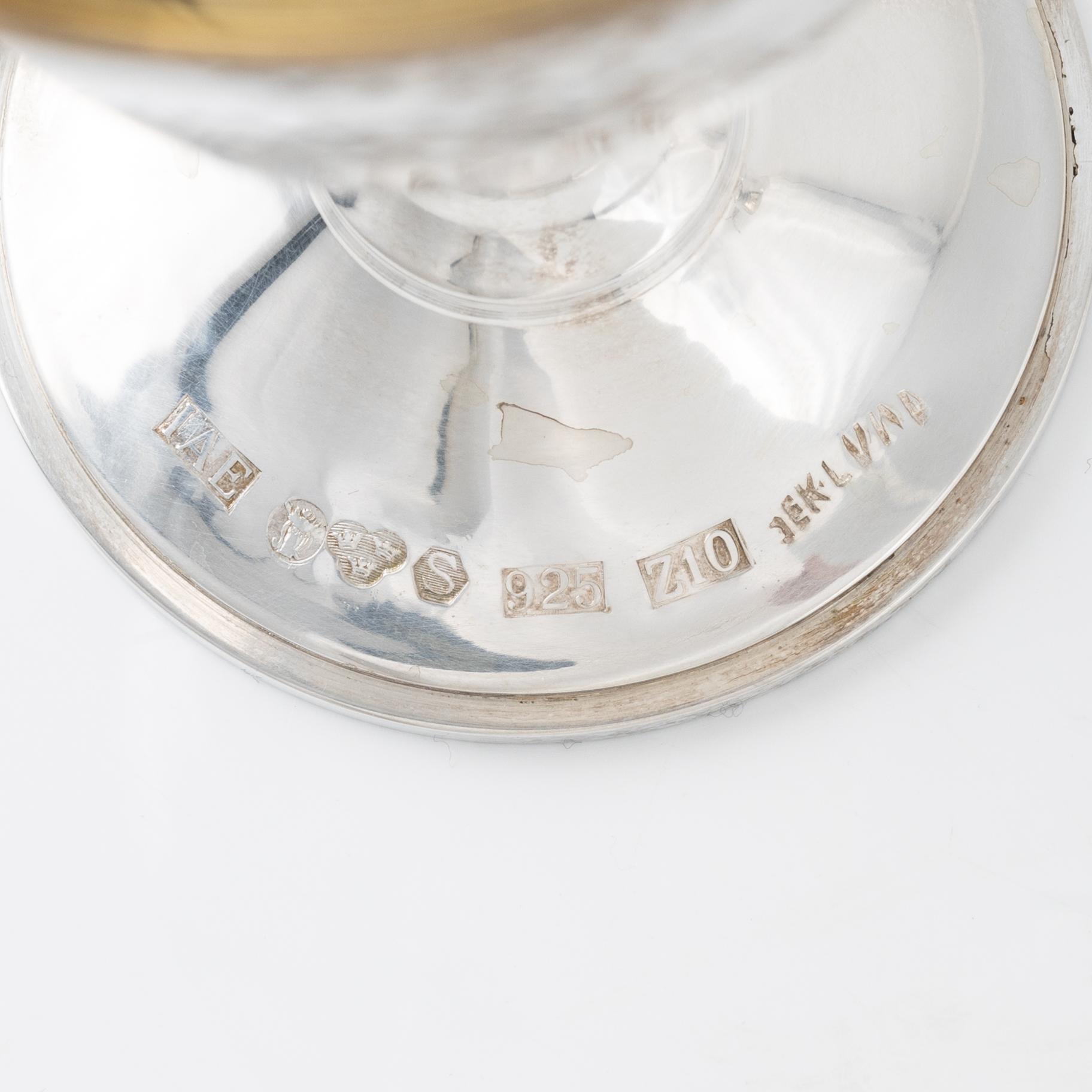 Eight parcel-gilt silver wine goblets, Ingemar eklunds Silversmide, Stockholm, Sweden, 1998.