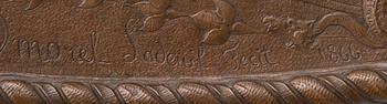 SKÖLDAR, 2 st, koppar, efter Léonard Morel-Ladeuil, Elkington&Co, 1900-talets början.