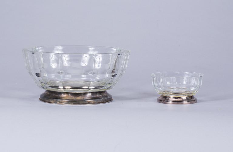 DESSERTSERVIS, 12+1 delar, glas och nysilver, Italien, 1900-talets andra hälft.