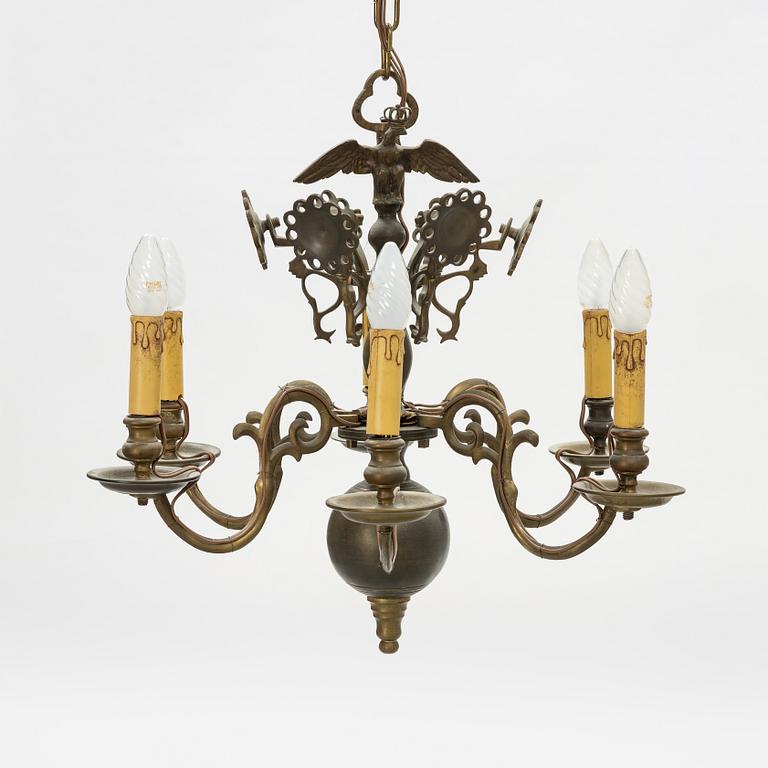 A bronze Baroque style chandelier, 20th Century.