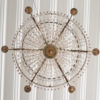 A late Gustavian gilt brass and cut glass seven-light chandelier, circa 1800.