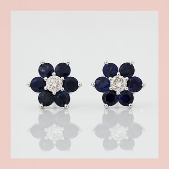 ÖRHÄNGEN, ett par, 18k vitguld med 2 briljantslipade diamanter tot ca 0,34ct samt 12 safirer tot 2,33ct.