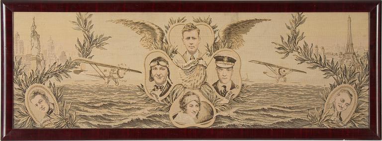 LINDBERGH SPIRIT OF ST. LOUIS LARGE TAPESTRY, France, 1930/40s.