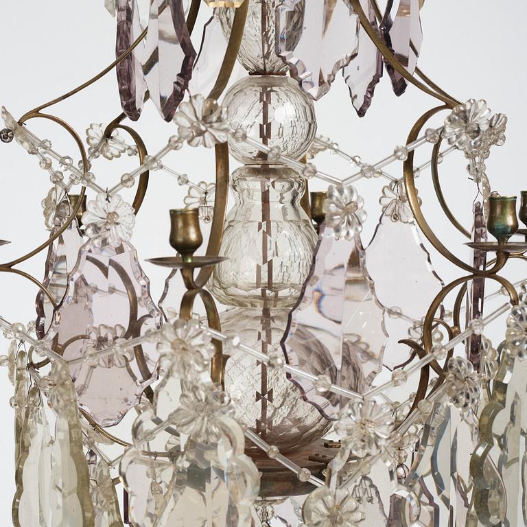 A mid 19th century Swedish Baroque style six-light chandelier.