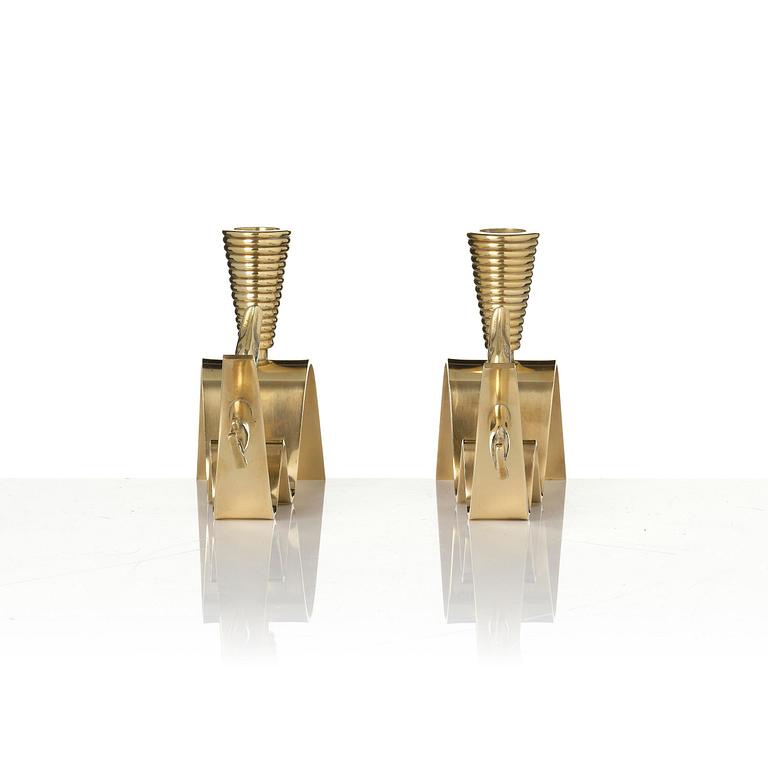 Carl-Einar Borgström, a pair of “Tyfon” candlesticks, Ystad-Metall, 1940s–50s.