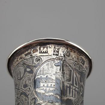 BÄGARE, 3 st, silver, diverse ryska stämplar, 1800-talets slut. Vikt tot. 130 g.