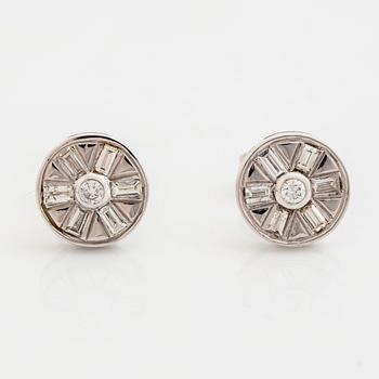 18K white gold, baguette and brilliant cut diamond earrings.