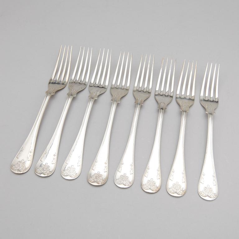 BORDSGAFFLAR,  8 st, silver, GAB, Stockholm, 1938. Totalvikt 477 gram.