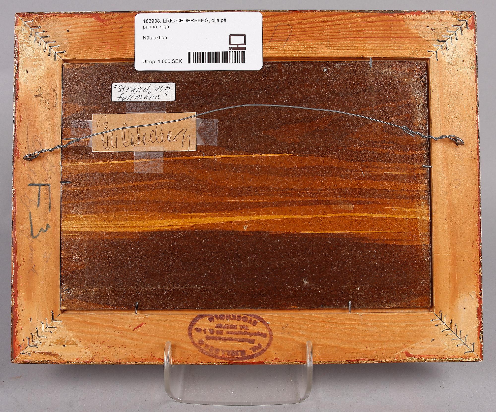 ERIC CEDERBERG, olja på pannå, sign.