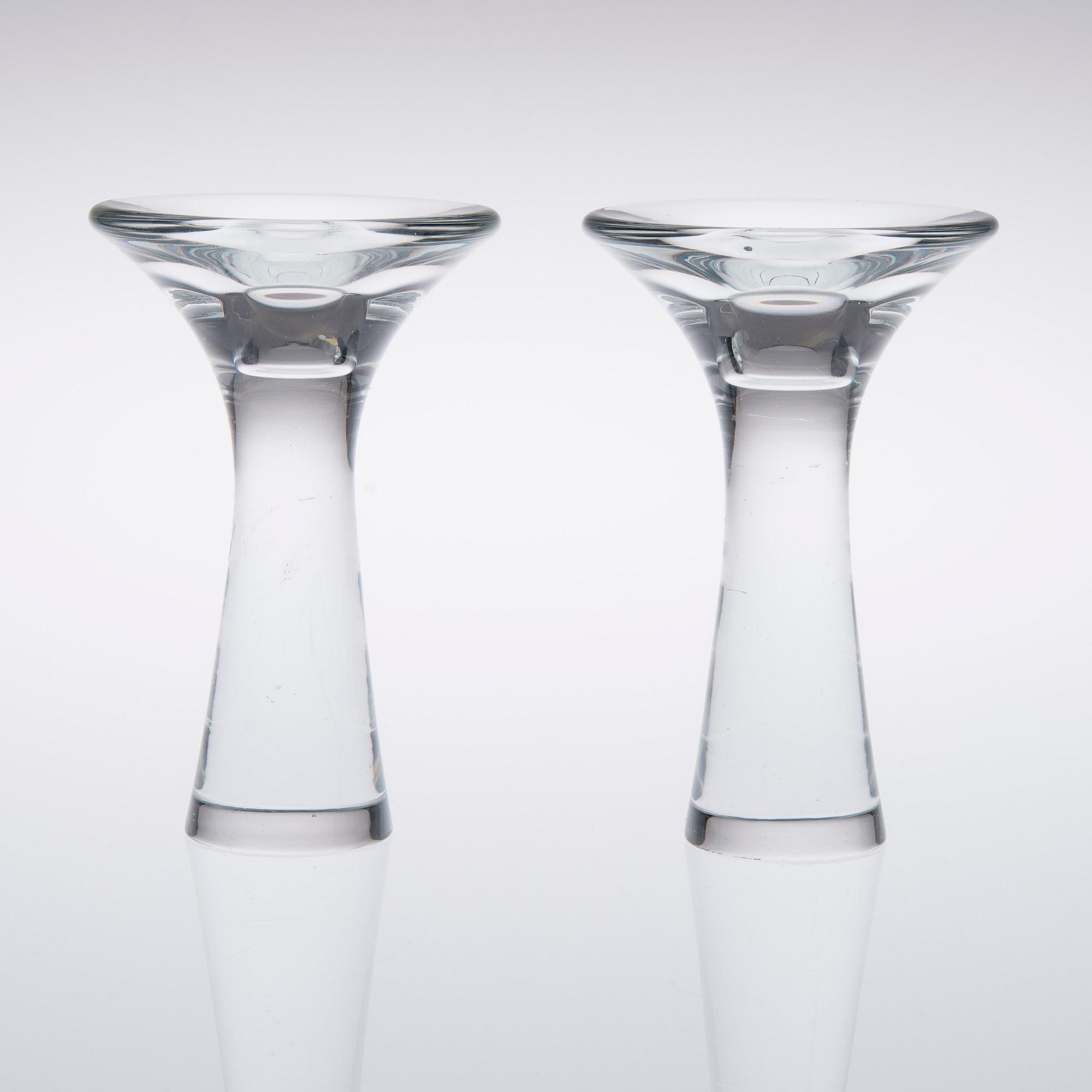 LJUSSTAKAR, ett par, glas, signerade Tapio Wirkkala 3412.