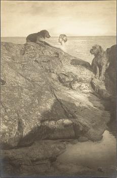 HENRY B. GOODWIN, gelatinsilverfotografi fotografens hundar på badklippan.