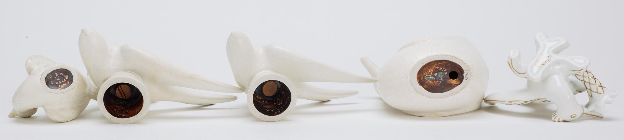 A set of five Gunnar Nylund stoneware figures of birds, Rörstrand.