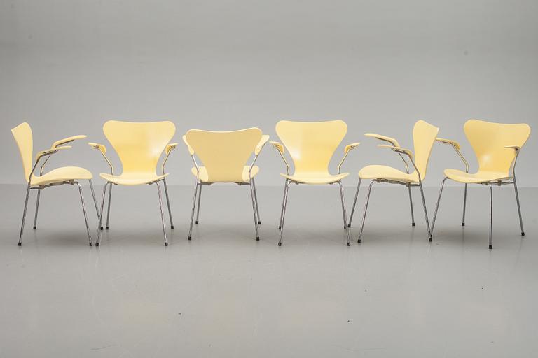 KARMSTOLAR, 6 st, "Sjuan", Arne Jacobsen för Fritz Hansen.