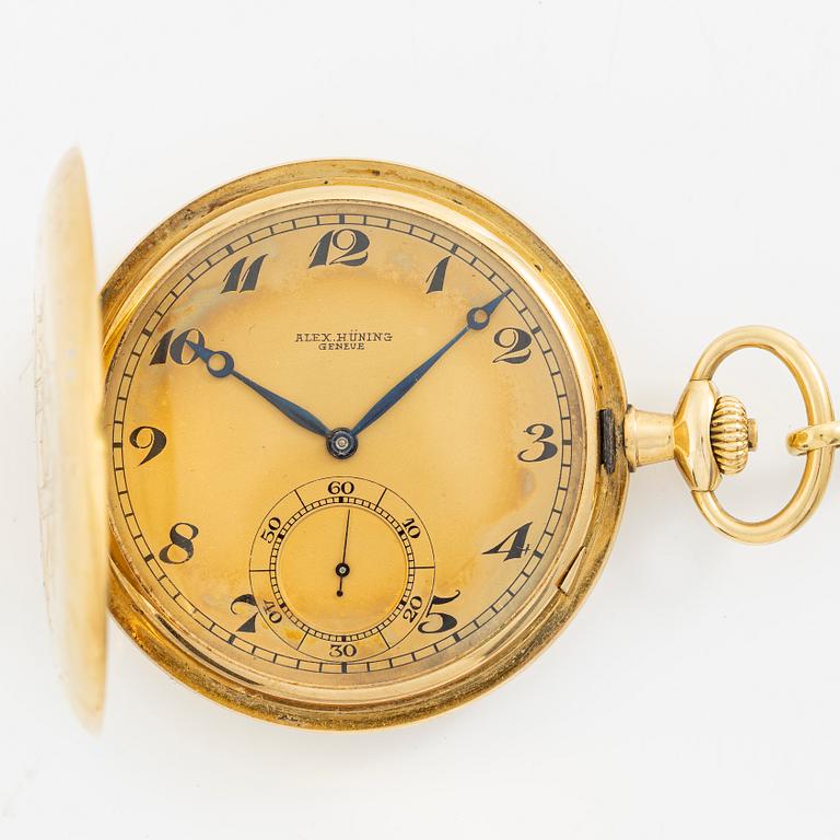Alex Hüning, pocket watch, hunter, 18K gold, with Chatelaine, 50 mm.