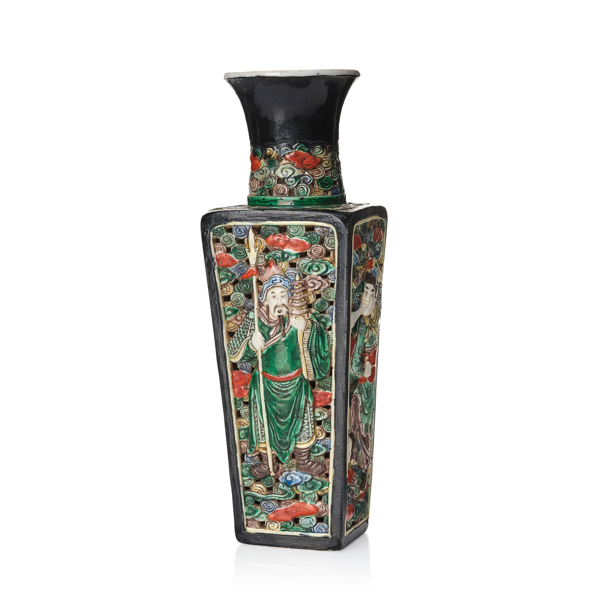 A famille noire pireced vase, Qing dynasty, 19th Century.