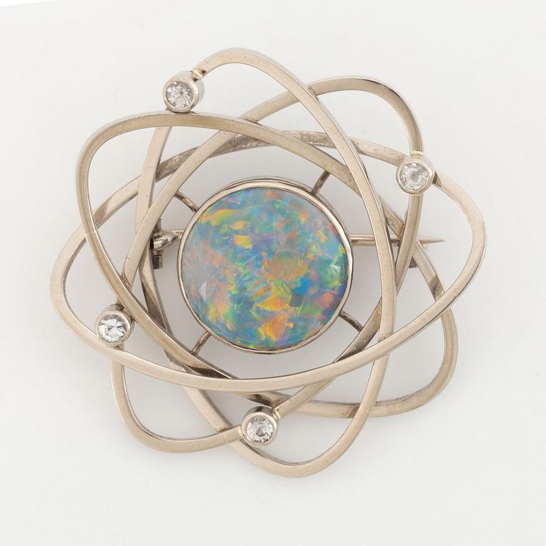 Brooch, Strömdahls, with opal and faceted white stones.