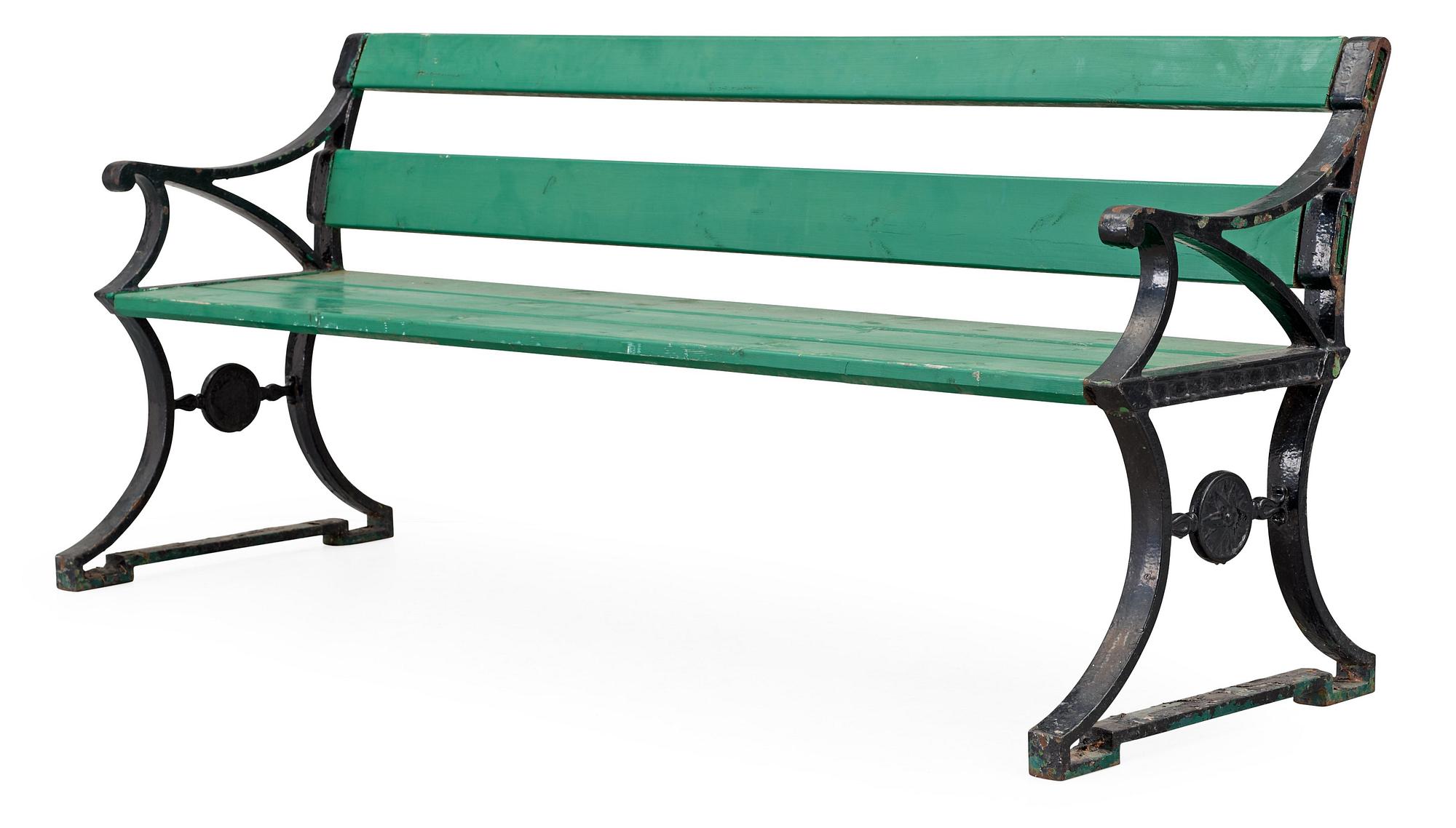 A Folke Bensow cast iron and painted wood garden sofa, Näfveqvarn.