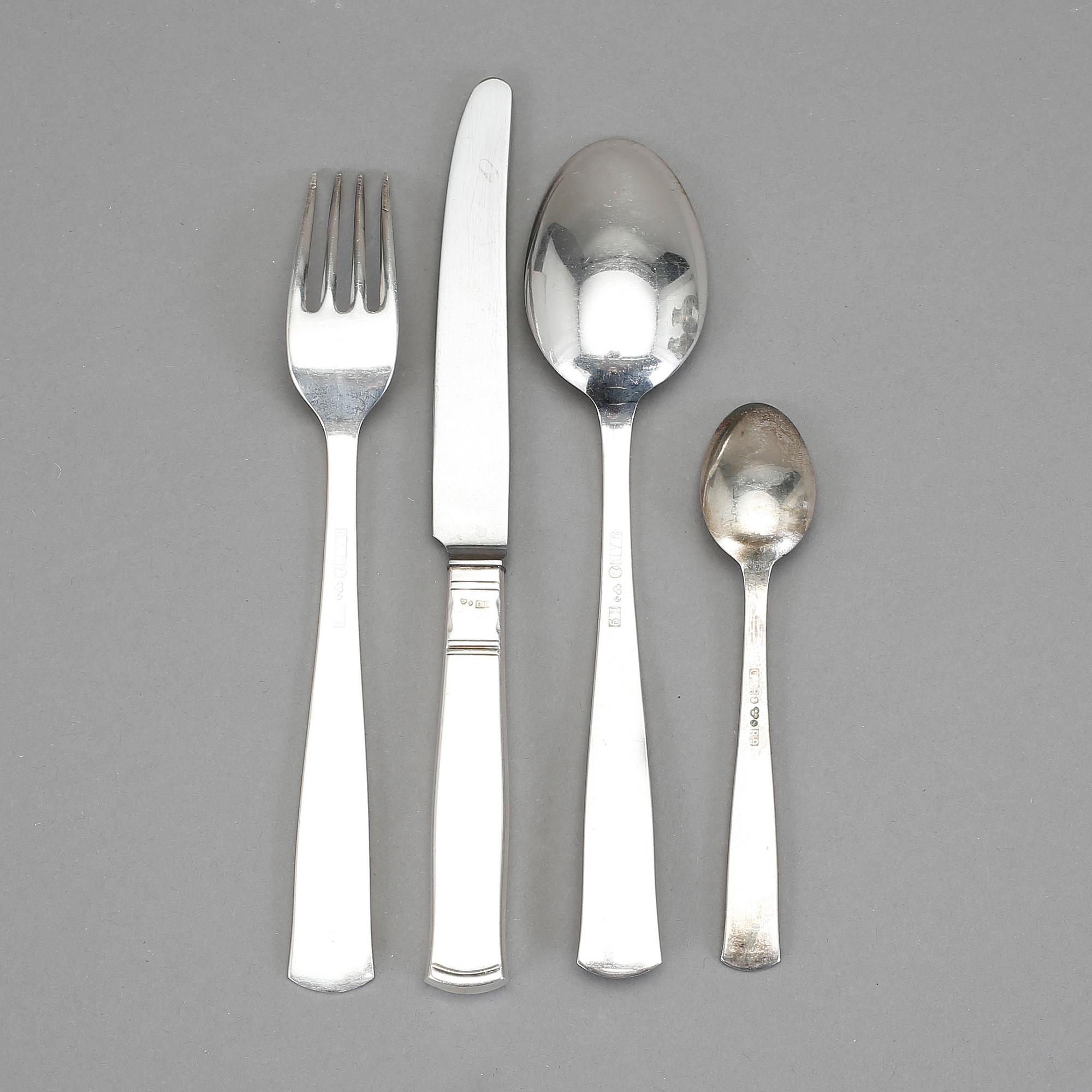 BESTICK, silver, 48 delar,  "Rosenholm", 1960-tal. 1159 gram exkl. knivar.