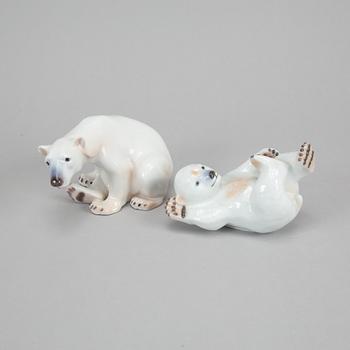 Royal Copenhagen, two porcelain polar bears, 537 and 1629, Denmark, 1985-2004.