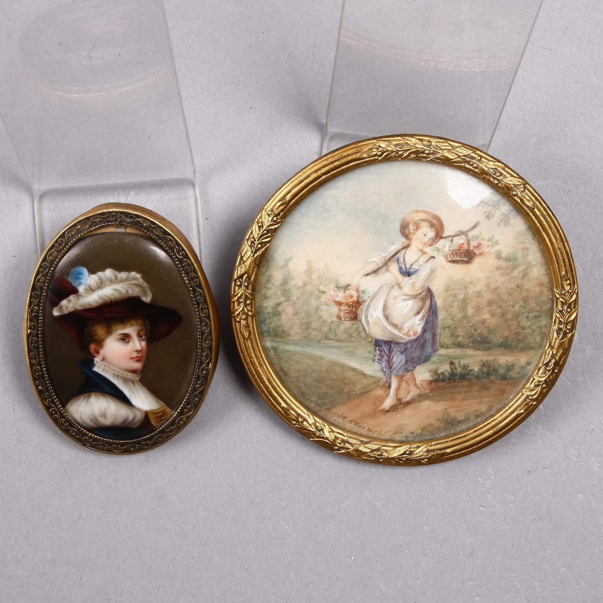 MINIATYRER, 2 st, en med sign, sent 1800-TAL.