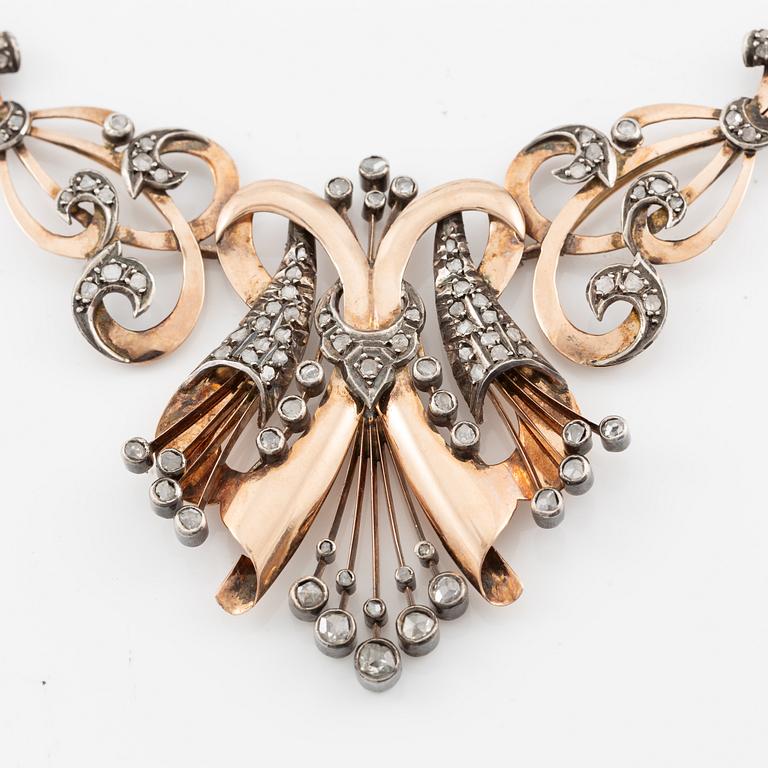 Necklace 14K gold and silver with rose-cut diamonds.