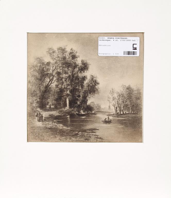 OKÄNDA KONSTNÄRER, teckningar, 4 st, 1700/1800-tal.