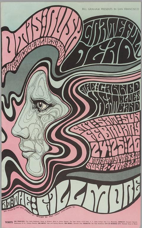 Wes Wilson, concert posters, a pair, West Coast Lithograph, 1967.