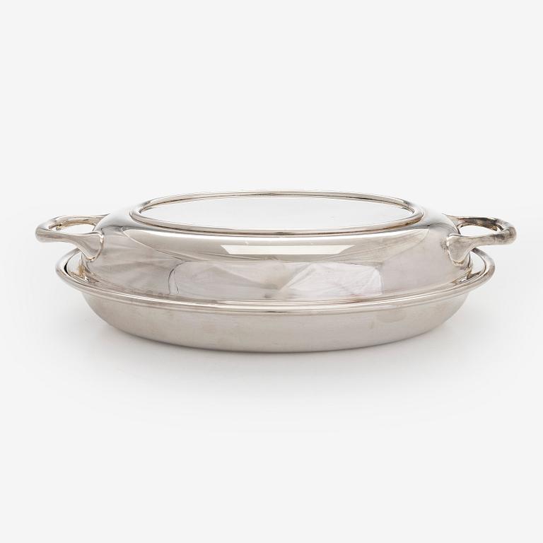 Karott med lock, försilvrad, England, 1900-talets första hälft.