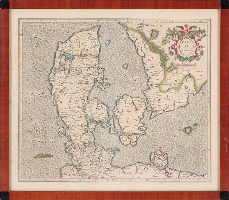 KARTA, kolorerad etsning, Danmark, 1700-talets andra hälft.