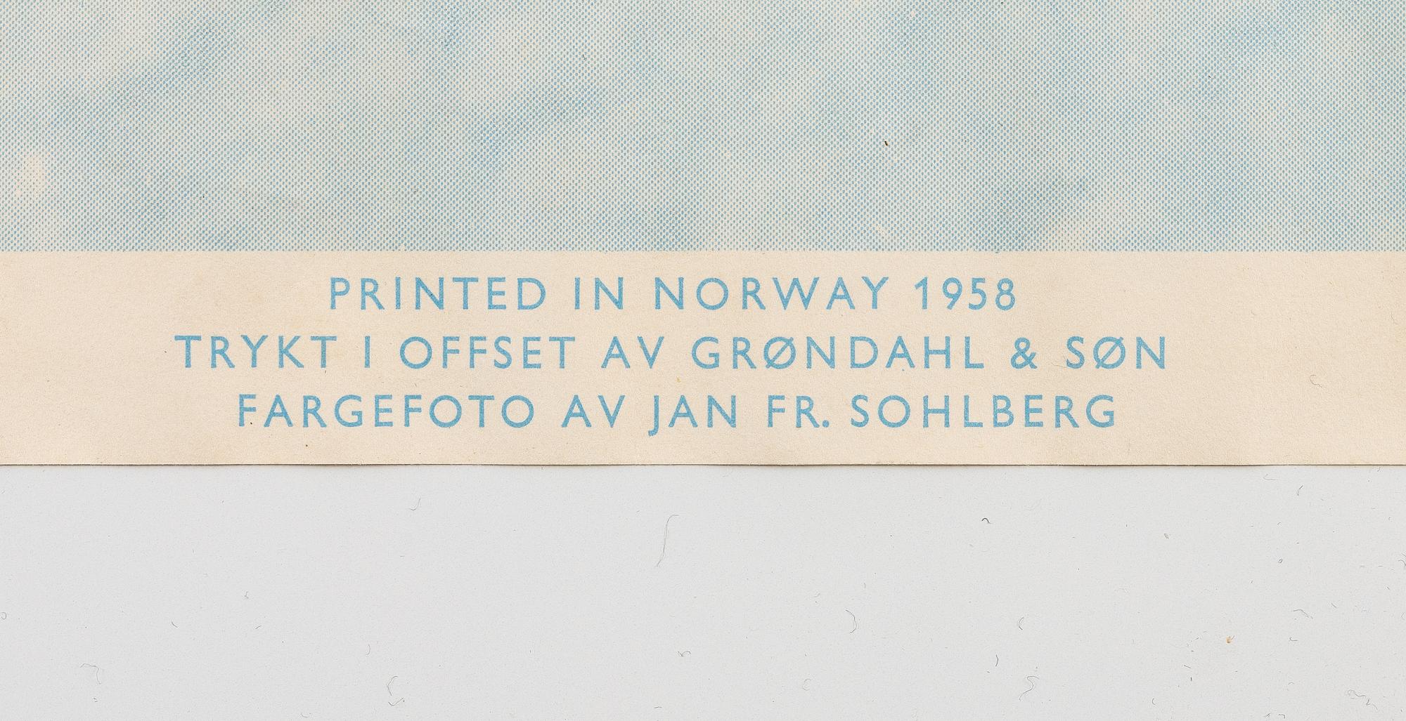A vintage poster, 'Norge', Landslaget for reiselivet i Norge, Norges Statsbaner, 1958.