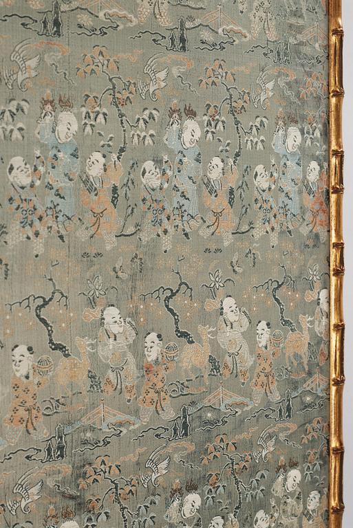 A celadon ground silk brocade panel, Qing dynasty, presumably 18th century.