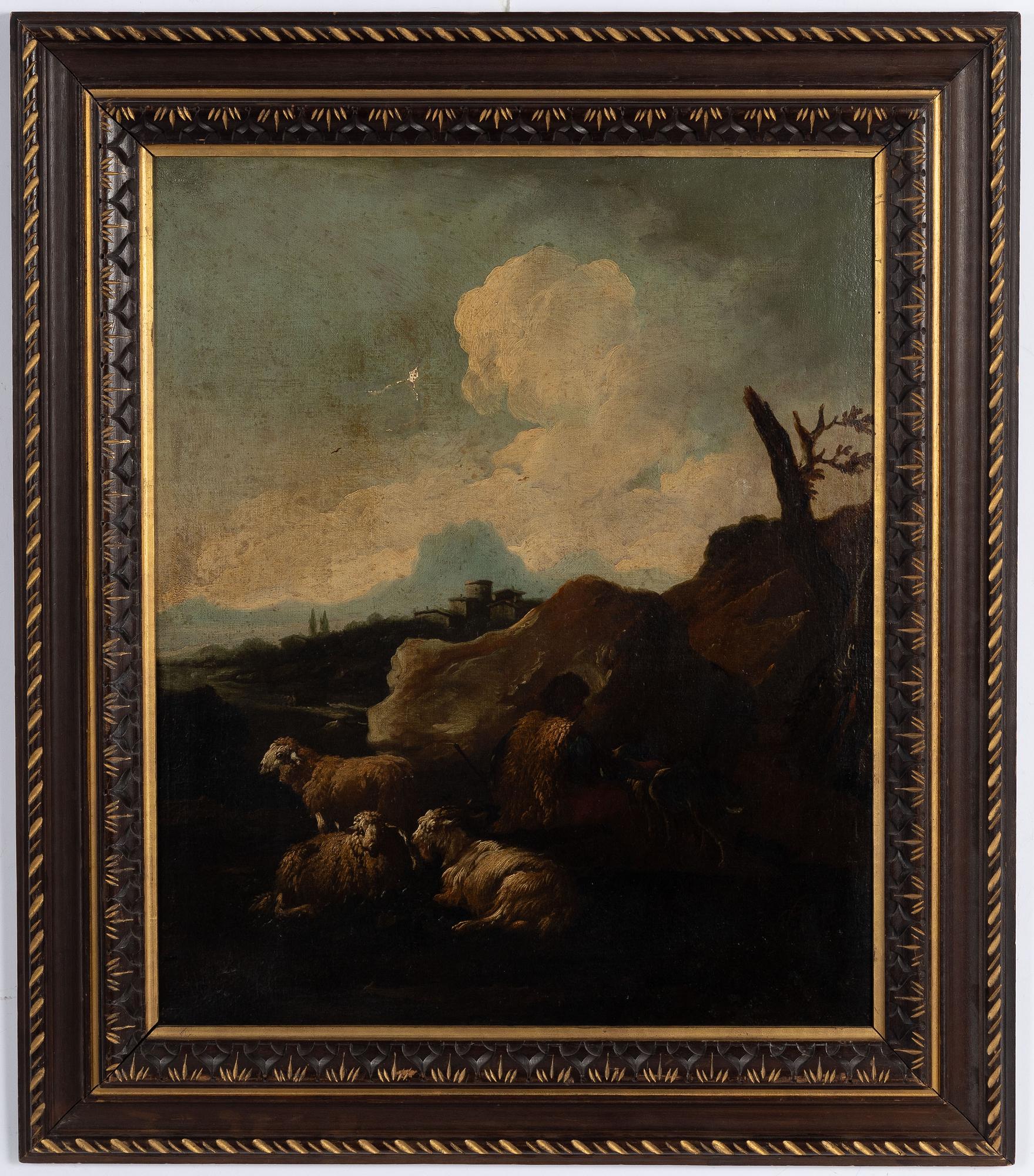 Philipp Peter Roos (Rosa di Tivoli), circle of, Philipp Peter Roos, Hans circle, Shepherd with livestock in the countryside.