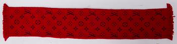 LOUIS VUITTON RED MONOGRAM WOOL SCARF.