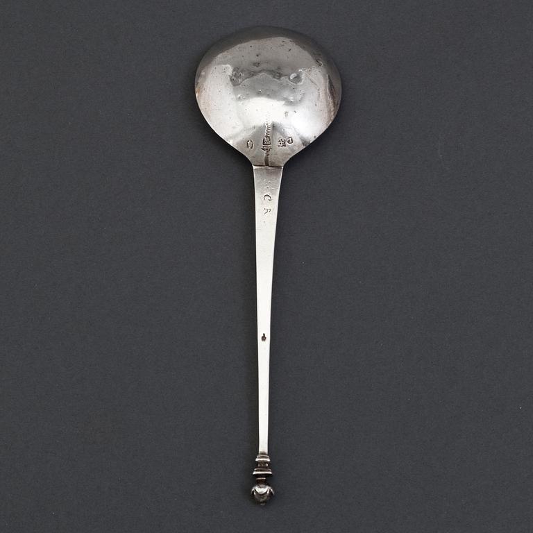 A 17th century silver spoon, unidentified marks.