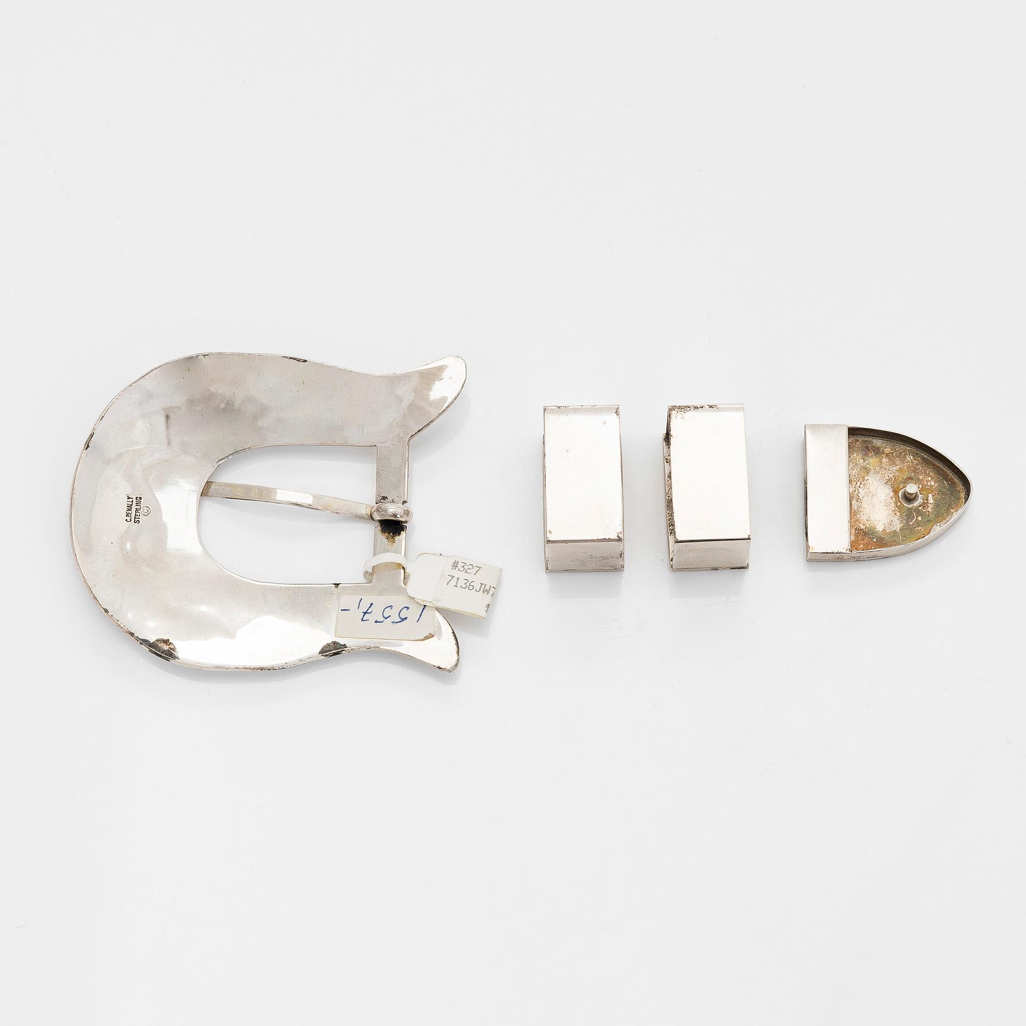 Chester Benally, a 4-piece silver belt buckle set, Navajo.